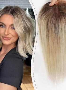 Hair Toppers Blonde Brown Ombre 100% Remy Human Hair Topper