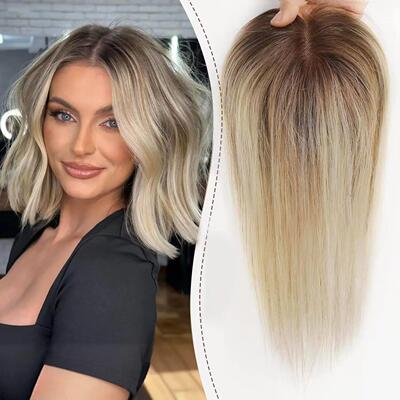 Hair Toppers Blonde Brown Ombre 100% Remy Human Hair Topper