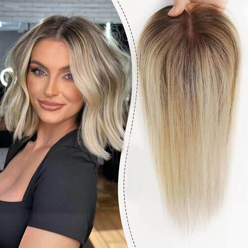 Hair Toppers Blonde Brown Ombre 100% Remy Human Hair Topper