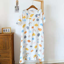 夏季睡裙女新款纯棉双层纱布睡衣裙薄款透气家居服连衣裙一件代发