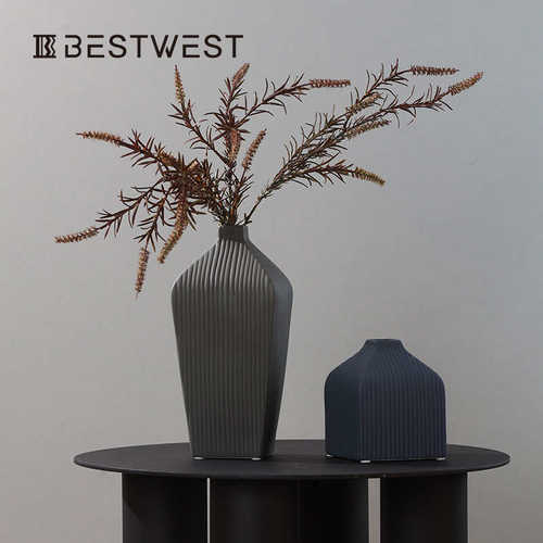 Best west 现代家居莫兰迪色客厅软装饰品小口陶瓷花瓶花器摆件