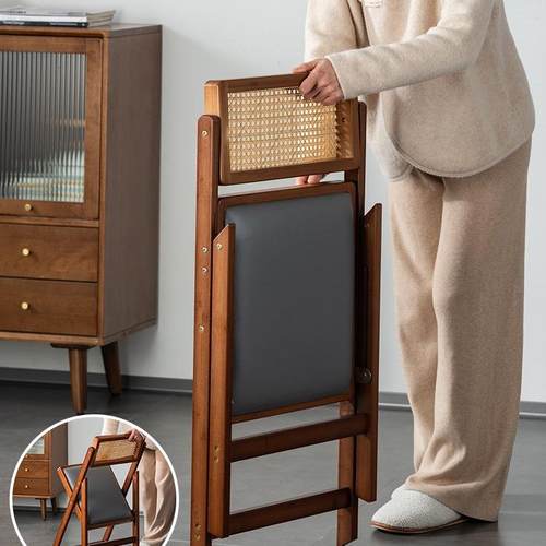 藤编折椅叠椅子家DWN用餐可实木现代简阳台软约包带靠背户外折叠