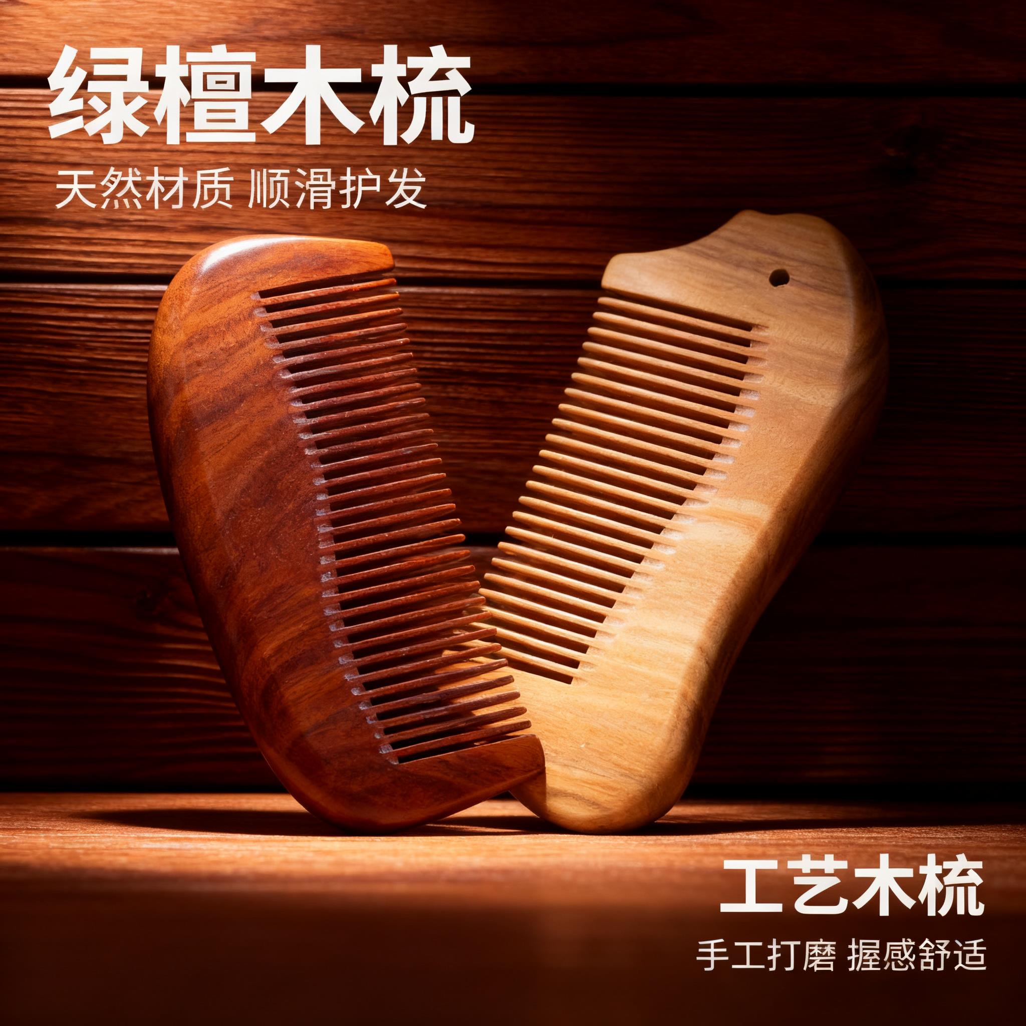 绿檀木梳子香木男女短木梳工艺礼品小按摩梳饰品手工按摩梳