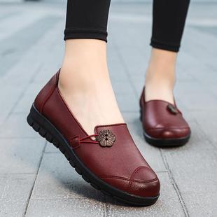 春秋款 软底皮鞋 202新老人平底妈鞋 防滑单鞋 中老年舒适女 5大码 正品