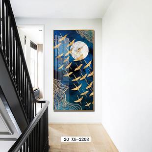 意境山水玄关装饰画通道走廊抽象飞鸟轻奢挂画竖版长方形大幅壁画
