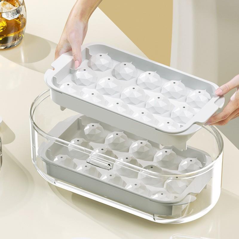 新款直销圆球冰格分隔冰盒冰箱冻冰块模具家用PET制冰盒储冰盒食