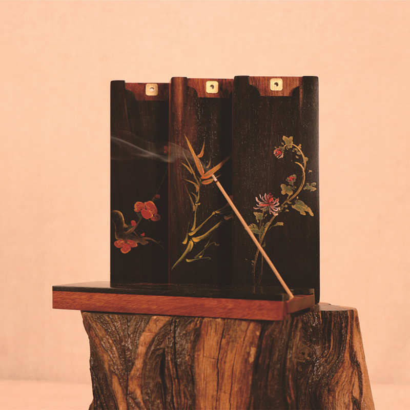 紫光檀新中式抽屉香插两用香盒酸枝木拼接便携香炉铜件镶嵌大漆