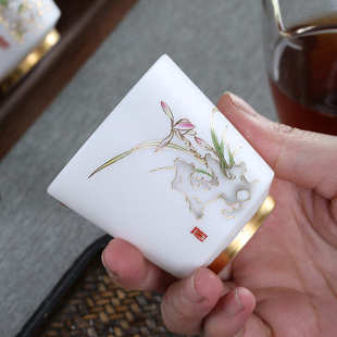 羊脂玉素烧梅兰竹菊个人杯苏氏陶瓷节庆送礼德化陶瓷直口杯主人杯