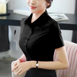 正品色夏款白衬衫女新短袖职业装作服正装工装大码工女装红短袖衬