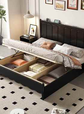 法式全实木5现代简约1.8m小户型家用1.m人主HZ-K60#卧单双黑色床