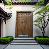 老式 别墅大门庭院原木大门农村大门双开进户 木门实木彷古大门中式