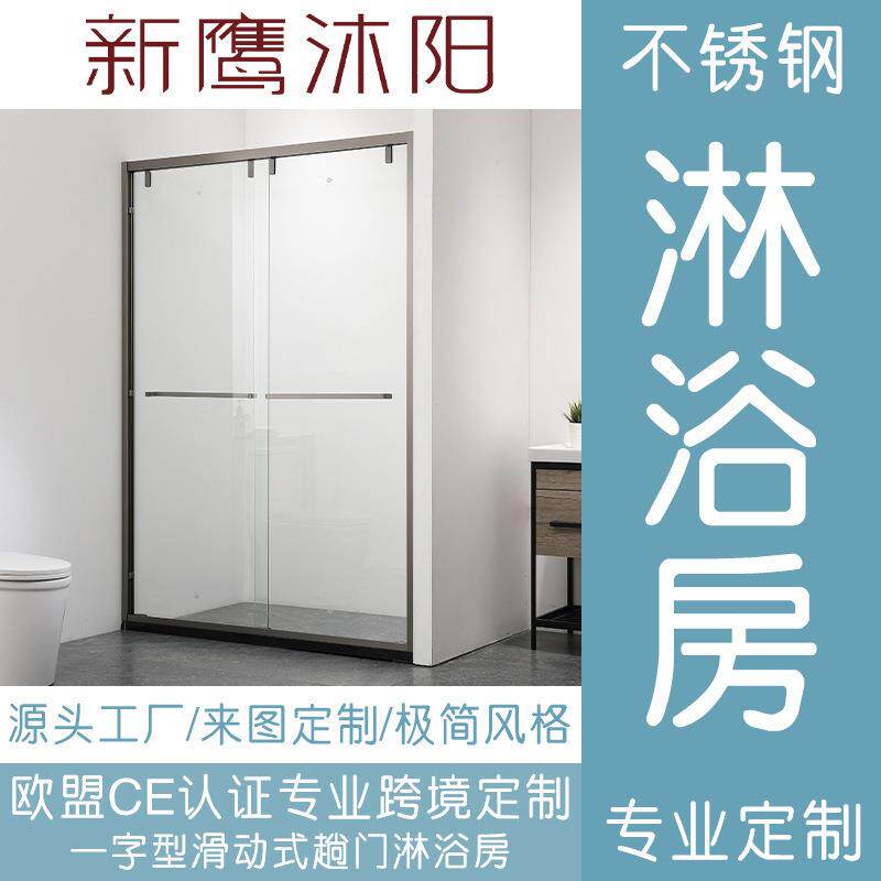 一字型淋浴房双活动移门卫生间洗澡间干湿分离不锈钢浴室玻璃隔断