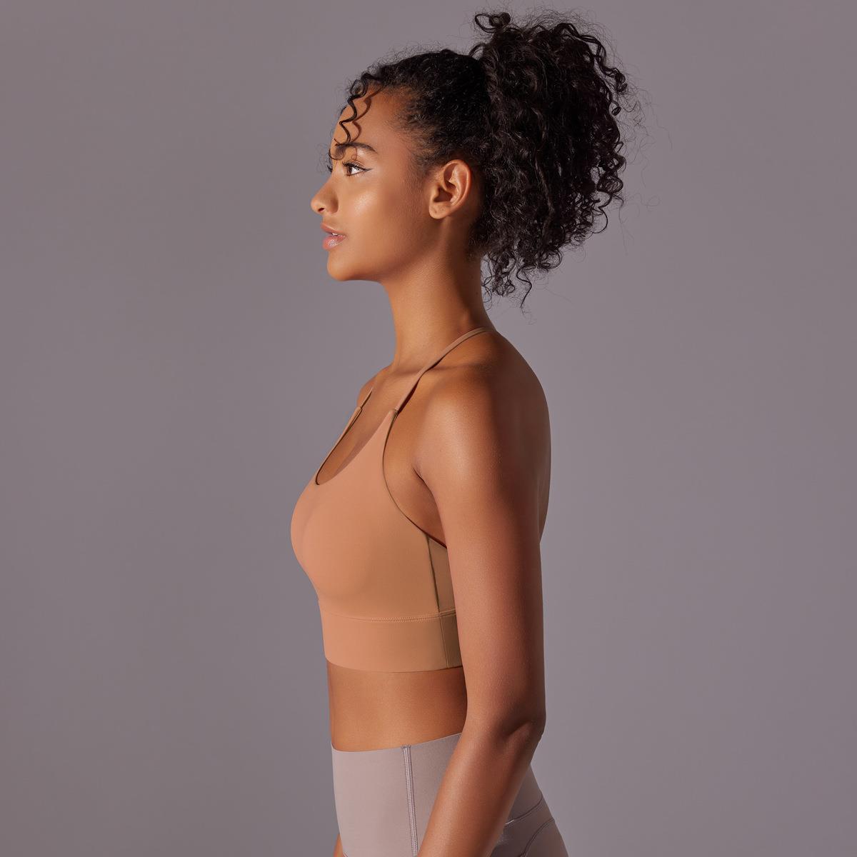 Nude halter neck yoga bra gathered sports underwear yoga