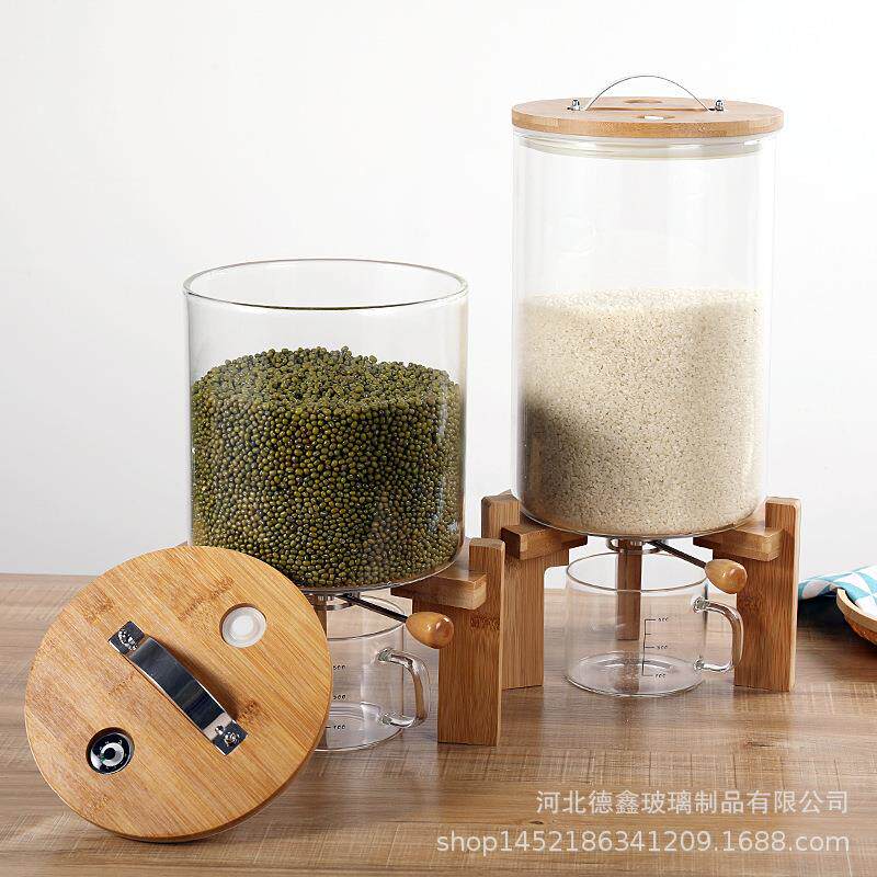 高硼硅玻璃计量米桶 杂粮储米箱 米缸大号防潮防虫杂粮储藏带底座