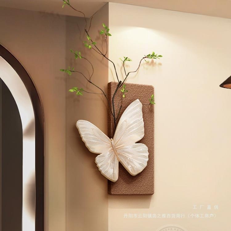 立体蝴蝶中古风客厅装饰画墙面转角创意餐厅挂件拐角墙上挂画壁画