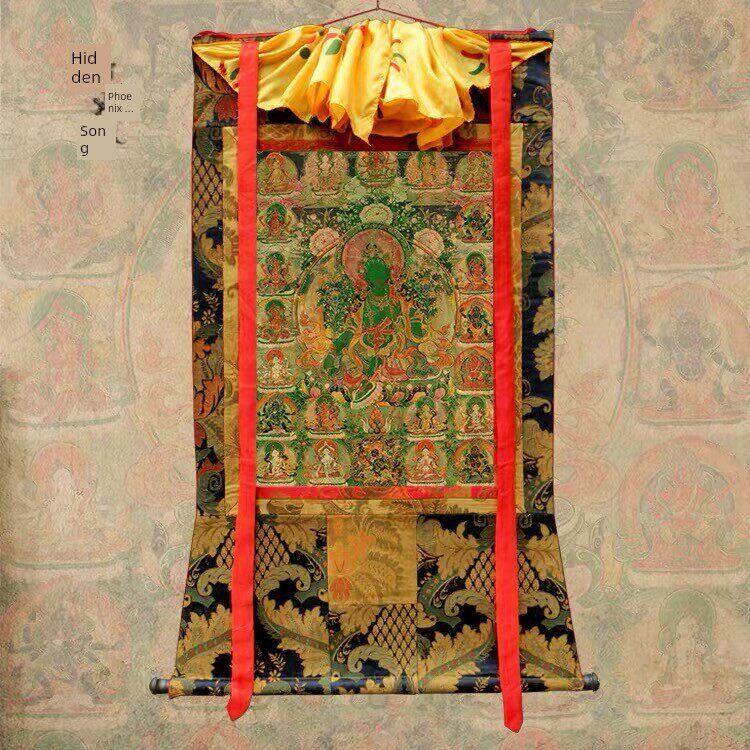 绿度母唐卡尼泊尔手工棉布矿物颜料藏式二十一老挂画装饰画可描金