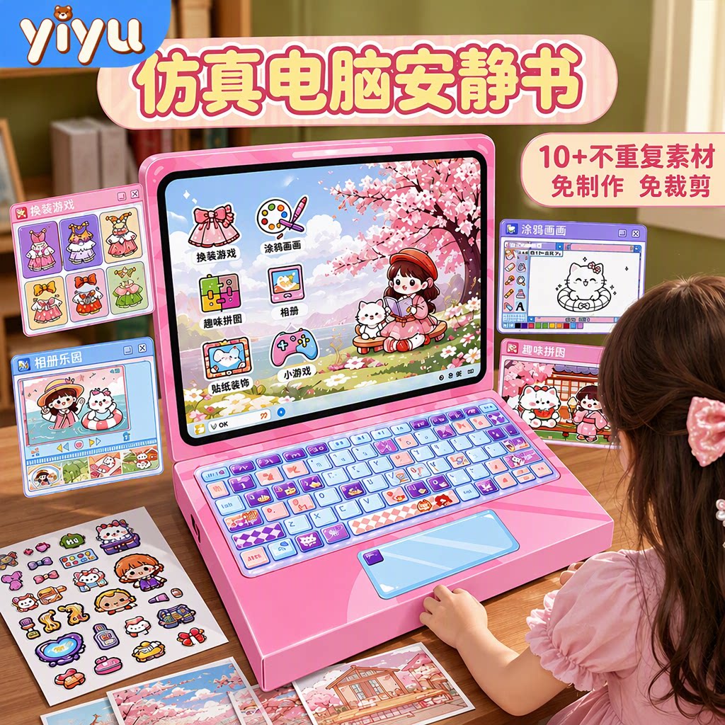 驿语卡通笔记本电脑安静书玩具