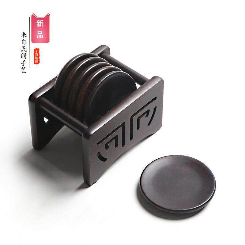 实木黑檀木方形圆形镶锡茶垫杯垫套组功夫隔热垫茶杯茶托 托茶具