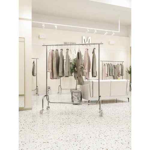 服装店挂衣杆带轮不锈钢拉丝银中岛落地式展示陈列架女装店货架子
