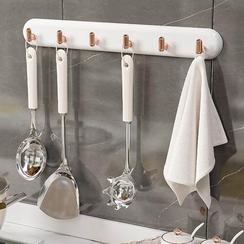 Luxury Six-Hook Row for Kitchen, No-Drill Utensil Storage, W