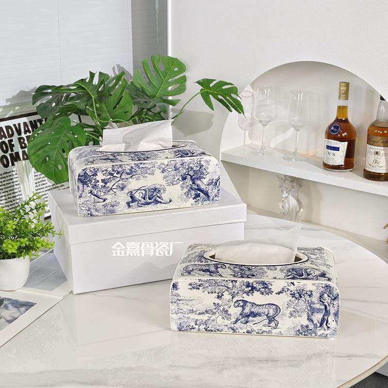 跨境家用现代轻奢迪家老虎系列陶瓷纸巾盒抽纸盒餐桌装饰品摆件