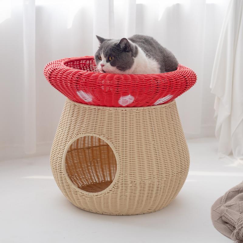 仿藤编猫窝可水洗别墅宠物蘑菇窝四季通用夏季手工编织透气狗狗窝