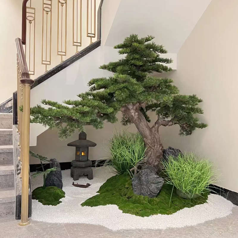 仿真绿植迎客松楼梯角落造景装饰仿生植物大型落地盆栽软装微景观