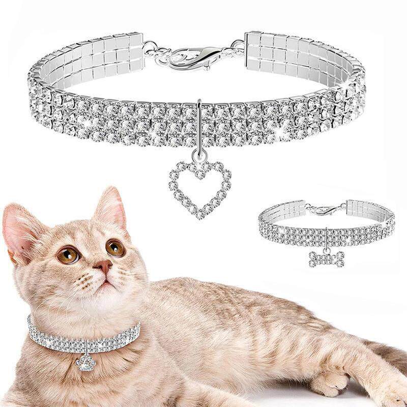 Bling宠物狗项圈时尚骨吊坠水晶钻石Ca
