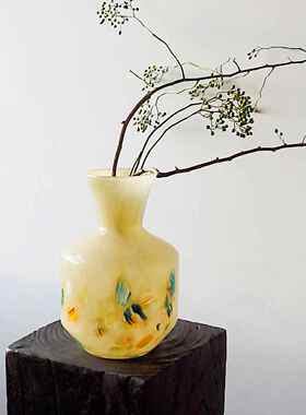 NTSTUDIO | 中古高级彩色手工琉璃花瓶法式大口径艺术插花器摆件