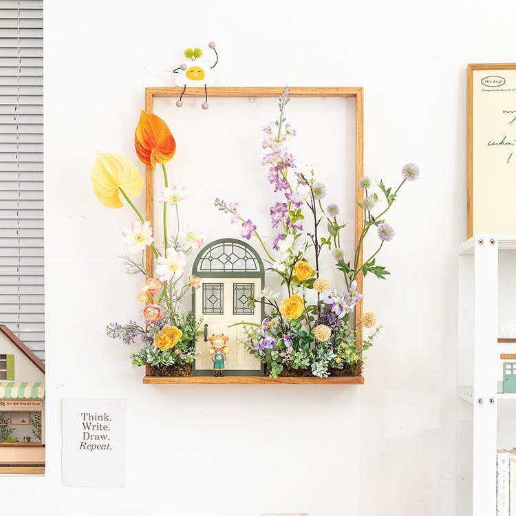 入户法式中古壁挂仿真花立体植物墙遮丑阳台民宿茶室装饰画