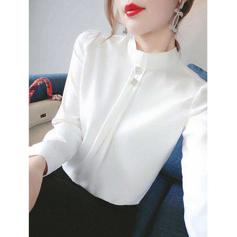 白色雪纺衬衫女士2025春秋新款韩版打底长袖高端百搭洋气衬衣上衣