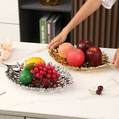 轻奢镂空陶瓷果盘摆件简约现代客厅餐桌茶几装饰品高档创意高级感