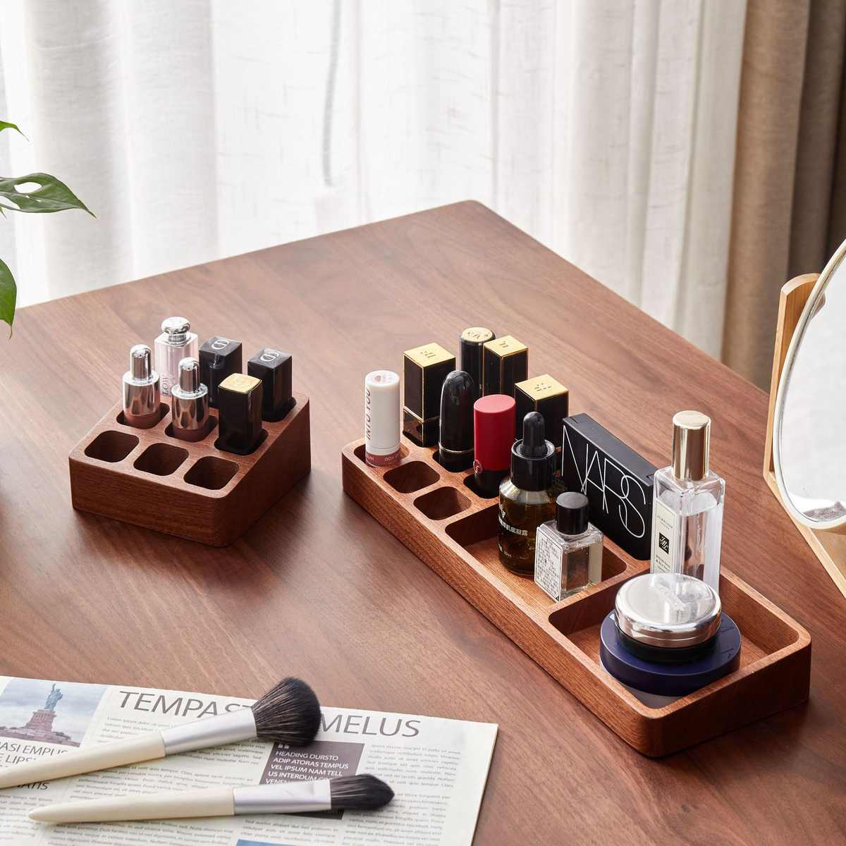 实木口红收纳盒彩妆眼影收纳盒 桌面整理木质收纳护肤品收纳木盒