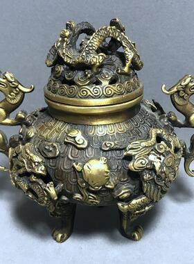 古玩铜器纯铜龙香炉 九龙盘香炉 大清乾隆御制熏香炉仿古工艺