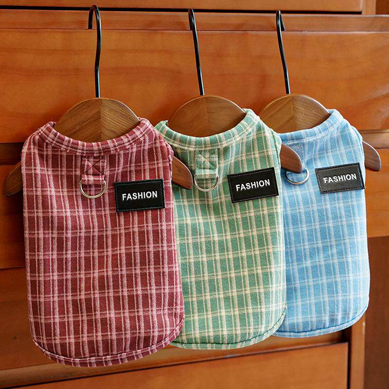 秋冬复古格子德绒黑标宠物狗狗猫衣服用品泰迪比熊小鹿犬通勤跨境