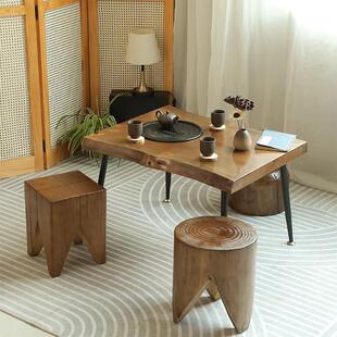 乌金石小阳台茶桌椅组合 现代小户型实木泡茶桌会客功夫茶茶台