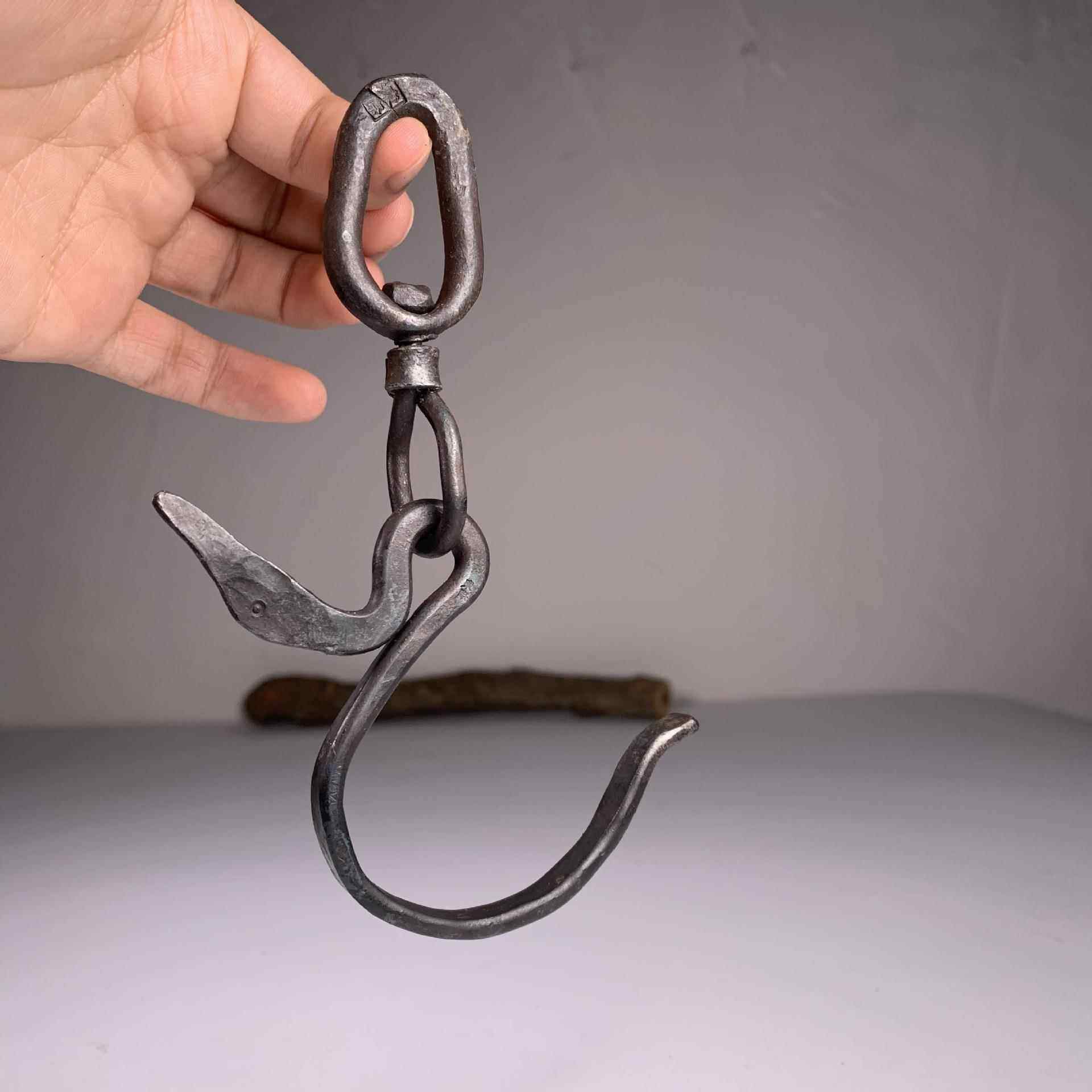 手作中式挂钩手工锻打铁艺吊钩创意鹤钩万向旋转自在钩茶道