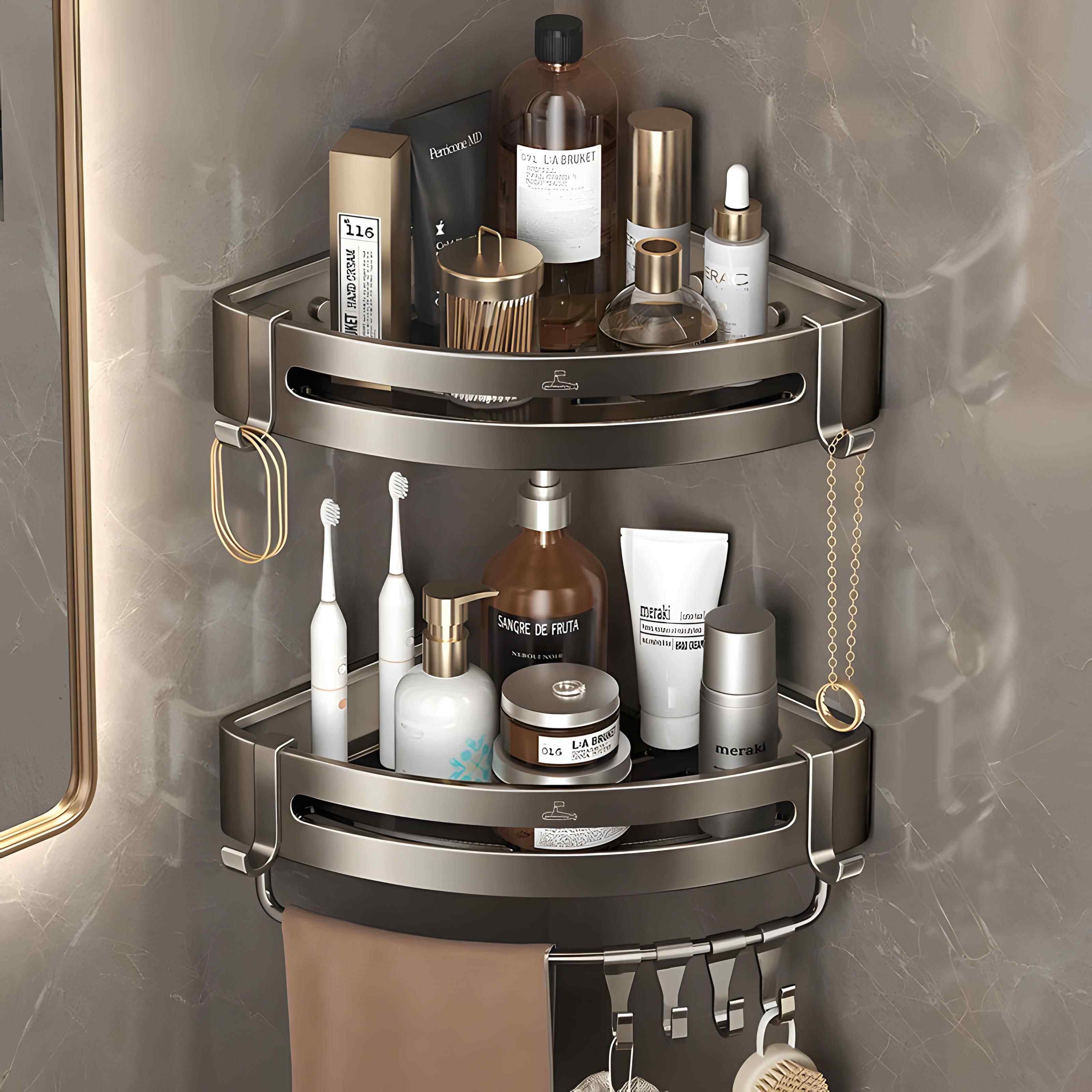 卫生间浴室置物架免打孔壁挂式墙上收纳洗漱台厕所三角篮架