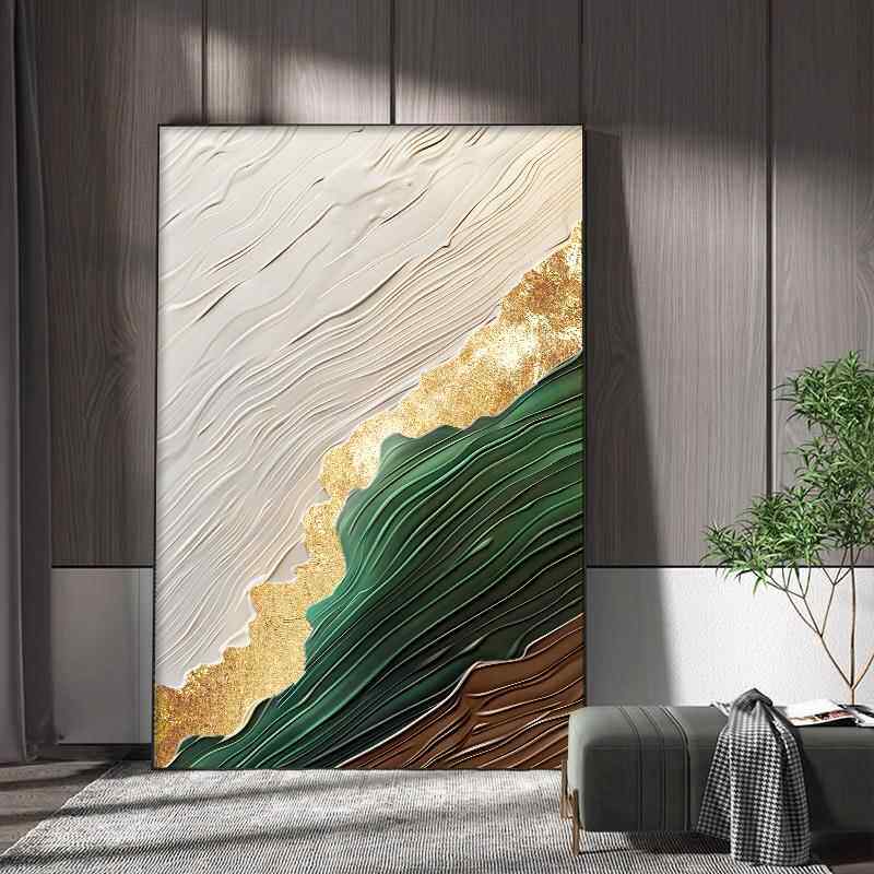 现代抽象绿色客厅装饰画沙发背景墙落地画高档简约肌理感玄关挂画