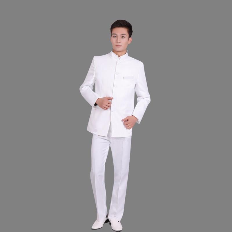 正品青花瓷白山色中装演出服花刺绣成人男梅礼服表演持二胡独唱主