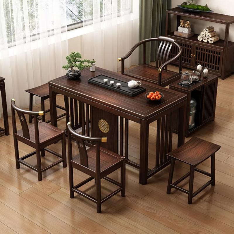 需定制新中式乌金木实木茶桌椅组合阳台办公室功夫茶几桌家用1.2m