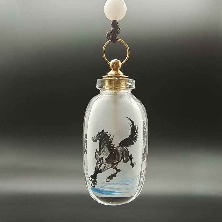 内画鼻烟壶纯手工带铜盖小长条挂坠中国风特色小礼品内画玻璃瓶