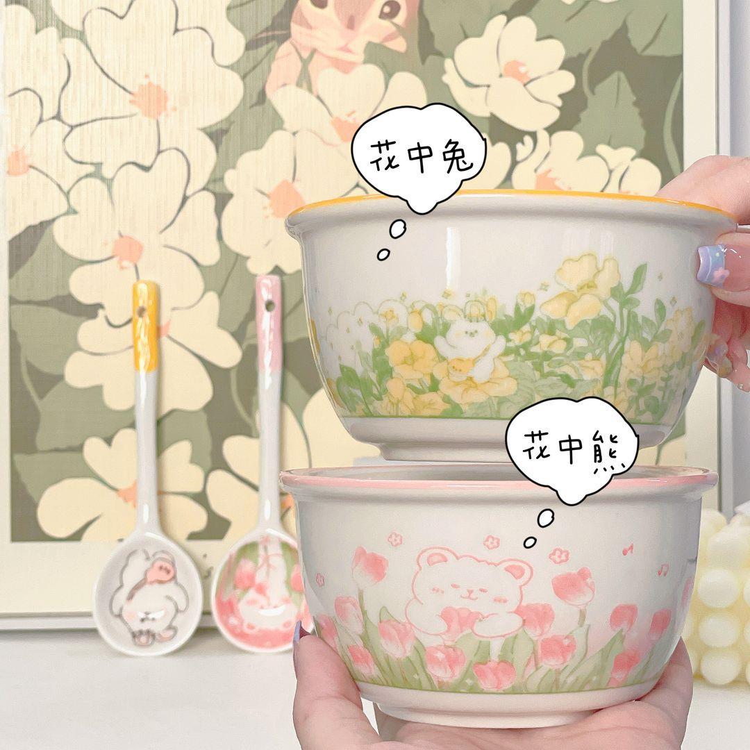 【两碗两勺】可爱饭碗加厚网红高颜值陶瓷碗米饭碗套装组合可