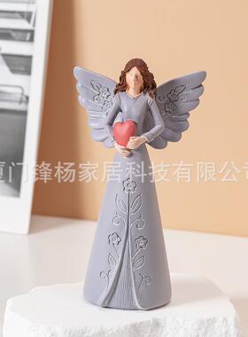 新款跨境树脂天使摆件姐妹轻奢工艺品装饰纪念品精美捧心捧花女孩