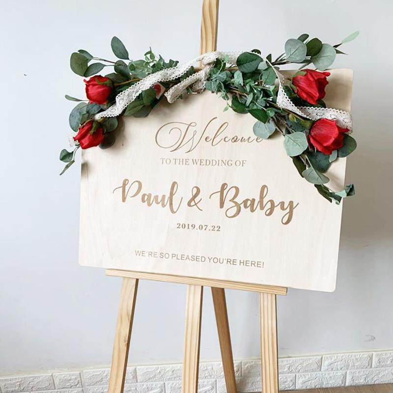 木质迎宾牌婚礼欢迎牌订婚指引草牌F75989JH宾流程水牌表坪。婚宴