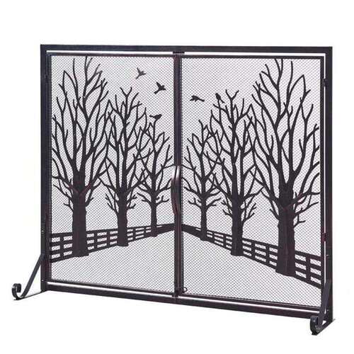 欧式复古铁艺落地家用镂空带网壁炉屏风隔断防烫火炉围栏