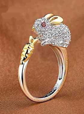 十二生肖戒指男女款食指开口镀铂金本命年转运戒指小动物饰品礼物