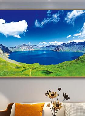 长白山天池风景山水壁画天然聚宝盆客厅沙发背景墙挂画招财风水画