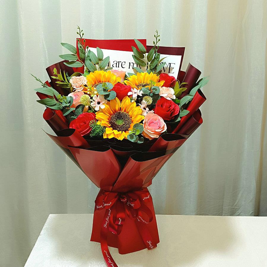 花束彷真花成品大束手捧花交车颁奖假花教师母亲节永生花向日葵