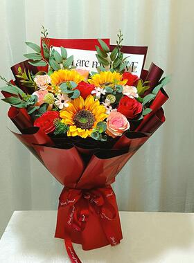 花束彷真花成品大束手捧花交车颁奖假花教师母亲节永生花向日葵
